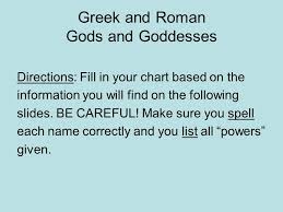 Greek And Roman Gods And Goddesses Directions Fill In Your