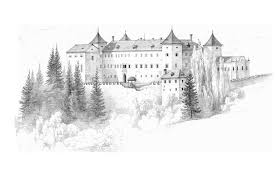 Disegni Facili Da Copiare Proposta Matita Bianco Nero Paesaggio Grande Palazzo Alberi Intorno Disegni A Matita Disegni Disegni Facili