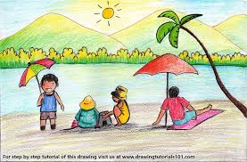 Download Summer Beach Scene Colored Pencils Drawing Summer Beach Scene With Color Pencils Drawingtutorials101 Com