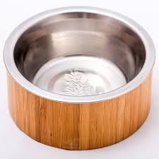 Bamboo Pet Bowl Small Dog And Cat Food Stainless Steel Dish Eco Friendly 2 Cup