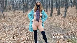 Bold Beauty Strips in the Autumn Forest - Outdoor Exhibitionism feat. Juli Smith Meow
