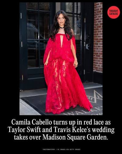 Hundreds of guests are descending on Madison Square Garden tonight for Taylor  Swift and Travis Kelce's wedding, and Camila Cabello is among the first to  be photographed on her way in. Cabello,