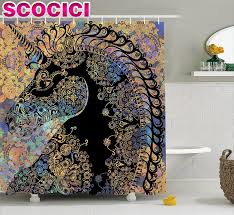 Juegos de unicornio para cumpleaños. Juego De Cortina De Ducha De Unicornio Perfil De Unicornio Hecho Con Mandala Circular Indio Etnico Y Flor Decoracion De Bano De Tela Con Motivo Bohemio Shower Curtain Set Unicorn Shower Curtainshower Curtain Unicorn