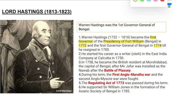 Lord Warren Hastings : Governor General and Viceroys in India