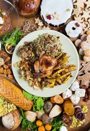 Stuck on coming up with a delicious christmas dinner menu? Unique Beautiful Christmas Meal Platter With Roast Chicken And Vegetables Surrounded By Cakes Mince Pies Fruit Bread And Jam Stock Photo Picture And Royalty Free Image Image 54661518