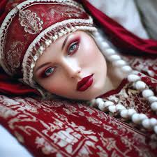 Russian russian empire style makeup, slavyanka, russian patterns, detailed,  …" — image created in Shedevrum