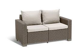 Black Friday Keter California All Weather Outdoor 2 Seater Patio Sofa Loveseat With Cushions In A Resin Plastic Wick Outdoor Loveseat Patio Sofa Patio Loveseat