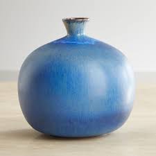 Shop Leon Blue Round Vase Blue Glaze Pools Intriguingly Around The Curves Of A Terracotta Vase Creating Darker And Lighter Vases Decor Crate And Barrel Vase