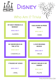 Challenge them to a trivia party! Disney Who Am I Quiz Free Printable The Life Of Spicers