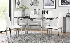 0% interest free credit now available on the corran extending dining table is a modern table with a pure white high gloss top and. Space Chrome And Black Glass Extending Dining Table With 6 Leon White Leather Chairs Furniture And Choice