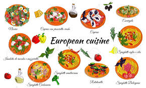 Europaische Kuche Menu Hauptgerichte Franzosisch Und Italienische Kuche Lizenzfrei Nutzbare Vektorgrafiken Clip Arts Illustrationen Image 68874768