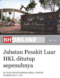 Jabatan perubatan am pertama kali ditubuhkan pada tahun 1870, menjadikannya salah satu jabatan paling besar dan terawal di hospital kuala lumpur. Inspektor Kesihatan Ø¹Ù„Ù‰ ØªÙˆÙŠØªØ± Jabatan Pesakit Luar Opd Hospital Kuala Lumpur Ditutup Sepenuhnya 3 April Ini Dan Org Ramai Blh Dptkan Rwatan Di Klinil Kesihatan Kl Bh Https T Co Fxwm8xnxvv