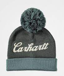 Carhartt Chainstitch Logo Blue Grey Pom Beanie Zumiez Pom Beanie Carhartt Beanie