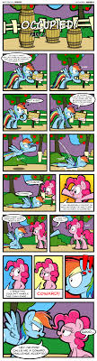 1330537 - safe, artist:kingtoby19, pinkie pie, rainbow dash, comic:occupied!,  comic, desperation, need to pee, omorashi, potty dance, potty emergency,  potty time, this will end in tears, thud, trotting in place - Derpibooru