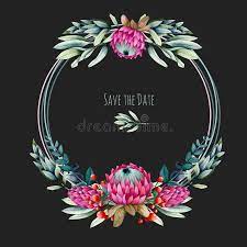 Round Frame With Watercolor Pink Protea Flower And Green Branches Hand Painted Ad Flower Green Branches Protea In 2020 Protea Flower Flowers Round Frame