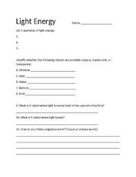 South carolina fifth grade students study the industrial revolution and how it contributed to the united states becoming a human activities can affect the land and oceans in positive and negative ways. Light Energy Worksheets Teachers Pay Teachers