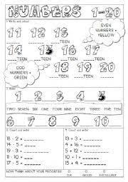 English Teaching Worksheets Numbers 1 20 Ingleses Trabalhos De Casa Atividades Em Ingles Para Criancas