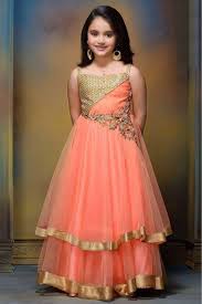 Net And Silk Party Wear Gown In Orange Colour Fancy Dress For Kids Kids Designer Dresses Kids Dress Patterns