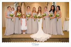 Bride And Bridesmaids In Long Silver Gowns At Lamalfa In Mentor Ohio Wedding Bridal Party Fun Bridal Party Wedding