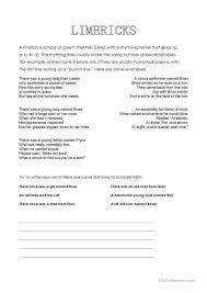 Limericks English Esl Worksheets Limerick Limerick Poem Limerick Examples