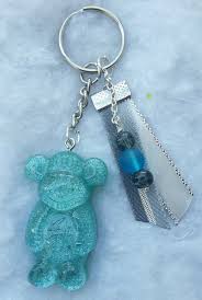 Porte Cle Singe Bleu Perles Et Rubans Argente Et Gris Porte Cle Bijoux Etsy