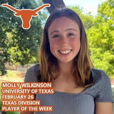 Molly Wilkinson (Jr., Palo Alto, Calif./Gunn) of the University of Texas  scored 12 times during a 2-2 weekend for the Longhorns in Collegiate Water  Polo Association (CWPA) Texas Division competition at Texas