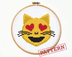 Emoji Cat With Heart Eyes Cross Stitch Pattern Cross Stitch Patterns Cross Stitch Emoji Patterns