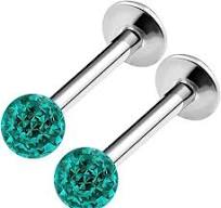 2-Pack 16G Stainless Steel Labret Rings - 5/16" (8mm) With 3mm Crystal  Balls (11 Color Options)