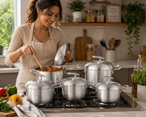 🌟🍲 Juego de Calderos de Aluminio (6 Piezas) con Tapa de Cristal 🍲✨ Un  juego de diseño profesional, esencial en cualquier cocina para equiparte  con la mayor versatilidad al preparar tus recetas.