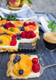 Serve warm with low fat ice cream for a yummy dessert,or alone. Peach Orange Mango And Ricotta Tart With Phyllo Dough Baking Has Never Been So Easy Divine Creamy And Fruity Perfec Phyllo Dough Dessert Recipes Fruit Tart