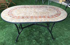 Tavolo Da Giardino Ovale Con Mosaico In Ferro Battuto Cm 150x90x75 32466 Tavolo Ferro Battuto Tavolo Giardino Tavolo Ferro