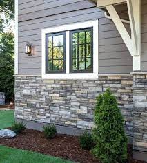 Maybe you would like to learn more about one of these? Faux Stone Siding Panels Modern Exterior Design Ideas Gray Sidingstone Sidingfaux Fake Brick Pa House Paint Exterior Window Trim Exterior Exterior House Colors