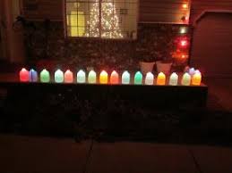 Thrifty 101 Thrifty Christmas Yard Decorations Made With Milk Jugs Filled With Water To Weight Them And Christmas Yard Christmas Lights Diy Christmas Lights