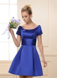 2020 Saks Mavi Elbise Modelleri Kisa Saten Genis Yaka Kisa Kollu Sade Nedime Giysileri The Dress Balo Elbiseleri