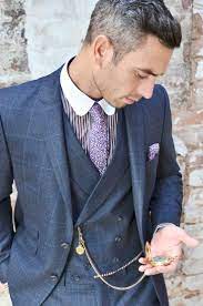Pocket Watch Chain Albert Style With Fob On Drop W Double Breasted Vest Wedding Suits Men Blue Suit Men Navy Suit Wedding