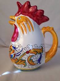 Vintage Deruta Hand Painted Chicken Rooster Pitcher Italy Pottery Art Hand Painted Ceramic Rooster