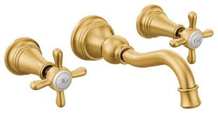 Find great deals on ebay for bathroom moen faucet brushed. Moen Weymouth Brushed Gold Two Handle Wall Mount Bathroom Faucet Traditional Bathroom Sink Faucets By The Stock Market Houzz