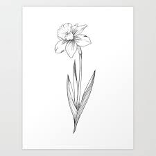 Daffodil Flower Line Art Art Print By Graphicsbynel X Small Narcissus Flower Tattoos Daffodil Tattoo Birth Flower Tattoos