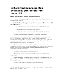 Raport final privind elaborarea indicatorilor de calitate primari (p), secundari (s) și terțiari (t) pentru asigurarea calității interne. Criterii Financiare Pentru Evaluarea Proiectelor De Investitii