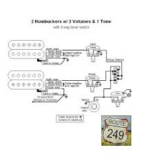 Easy to read wiring diagrams for hsh guitars & basses with 2 humbuckers & 1 single coil pickup. Wiring Two Humbuckers With Two Volumes And One Tone Route 249