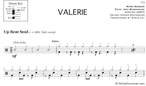 Valerie Mark Ronson Feat Amy Winehouse Drum Sheet Music