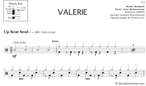 valerie mark ronson feat amy winehouse drum sheet music