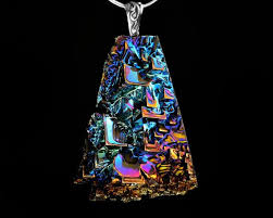 Bismuth Crystal For Sale Uk Waves At Sunset Iridescent Bismuth Metal Crystal Beneath A Sterling Silver Bail Pendant On Leather Or Snake Chain Necklace Statement Bismuth Metal Crystals Bismuth