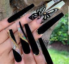 It's a surprisingly versatile nail art design that never screams boring. Black Butterfly Long Acrylic Nails Glue On Nails Fake Nails