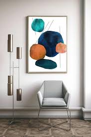 Mid Century Modern Print For Instant Download Geometric Printable Wall Art Blue Terracotta Print In 2020 Modern Art Diy Mid Century Wall Art Wall Art Living Room