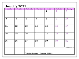 Our online calendar creator tool will help you do that. January 2021 Calendars Monday Sunday Michel Zbinden En