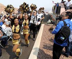 The vegas golden knights fan shop. Vegas Golden Knights Cheerleaders And Knight Line Drum Team During A Ceremony At The Interstate 11 Overlook Marking The Opening Of A 12 5 Mile Section Of The Freeway Also Known As The