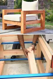 Diy Wood Lounge Patio Chair With Cushioned Seat And Back Chunky Style In 2020 Outdoor Chairs Diy Wood Patio Chairs Wood Patio Furniture