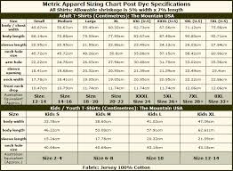 Size Charts For The Mountain Brand T Shirtsauce Australia