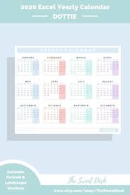 Editable 2020 Excel Yearly Calendar Template Printable Modern Annual Wall Calendar Monday Start Dottie Excel Calendar Template Excel Calendar Calendar Template